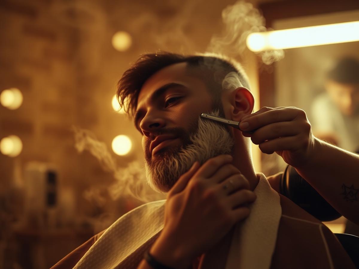 Hot towel razor shave in progress